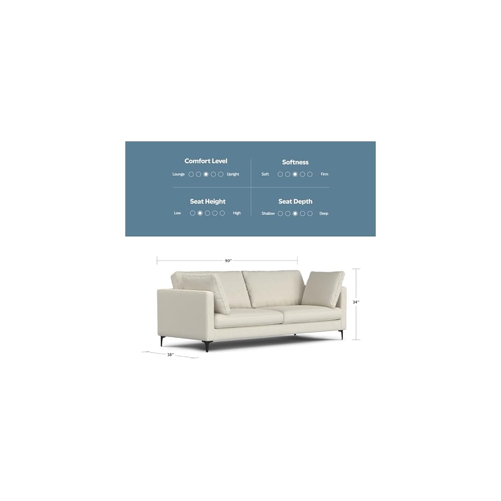 SIMPLIHOME Ava 90" Wide Performance Fabric 3-Seater Sofa in Cream