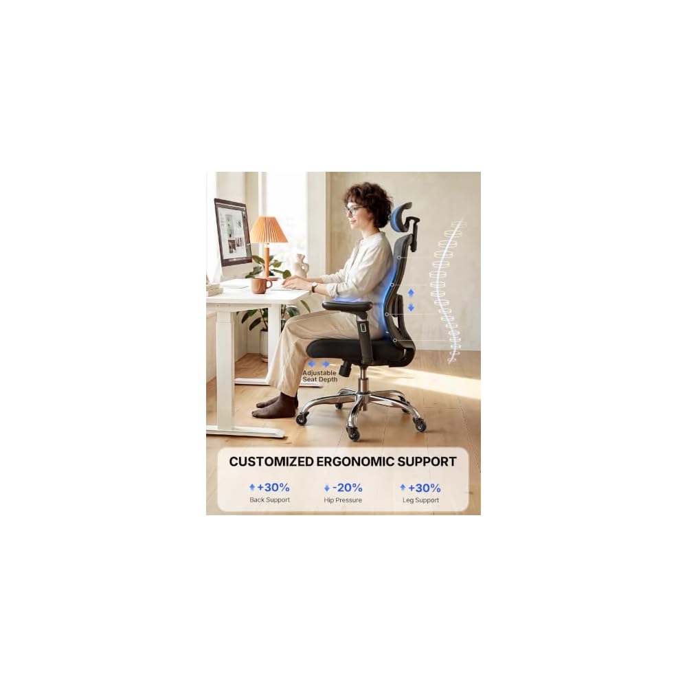 HUANUO Ergonomic Office Chair with 6D Armrests and Lumbar Support
