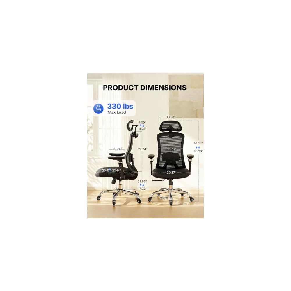 HUANUO Ergonomic Office Chair with 6D Armrests and Lumbar Support