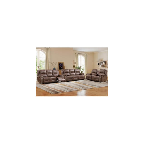 ANJ 3PCS Manual Faux Leather Recliner Sofa Set, Included a Loveseat Reclining Sofa with Hidden Storage and Cup Holders and 2 3-Seater Reclining Couches, Mid-Century Sofas for Living Room, Brown