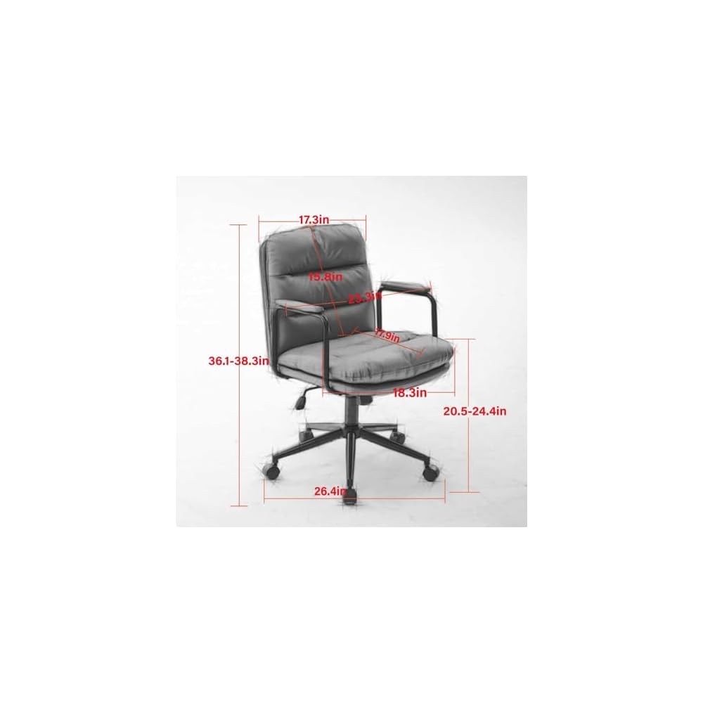 Mid Back Home Office Desk Task Chair, Ergonomic Executive Swivel Chair with 40° Recline & Wheels, PU Leather Computer Rolling with Padded Armrests, Premium Mid Century Modern Design (Brown)