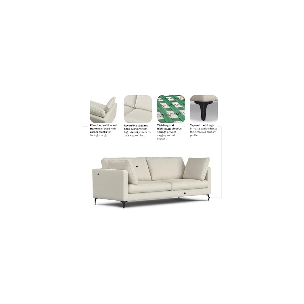 SIMPLIHOME Ava 90" Wide Performance Fabric 3-Seater Sofa in Cream