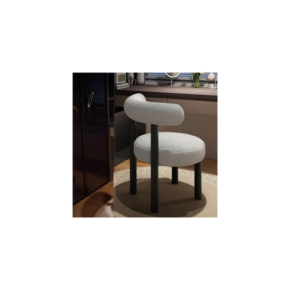 Luxury Makeup Stool, High-End Dressing Chair for Bedroom Vanity, Elegant White Makeup Seat, Stylish Bedroom Fur, Ideal for Makeup and Dressing Tables