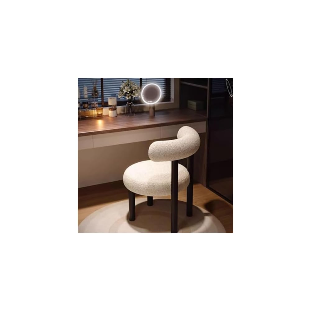 Luxury Makeup Stool, High-End Dressing Chair for Bedroom Vanity, Elegant White Makeup Seat, Stylish Bedroom Fur, Ideal for Makeup and Dressing Tables