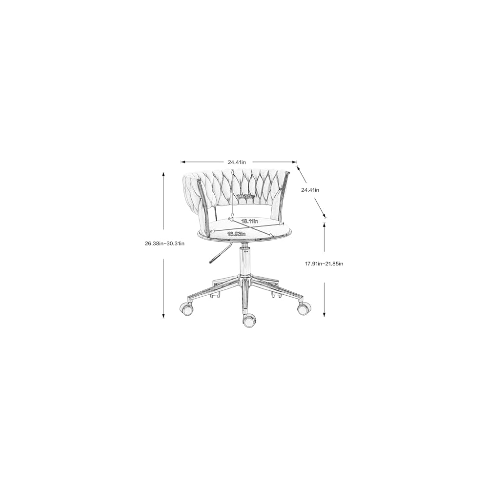 Velvet Office Chair Adjustable Height Swivel Modern Home Office Chair Weave Back Vanity Chair Desk Chair Computer Chair on Wheels Upholstered Task Chair Accent Chair Executive Chair (Olive)