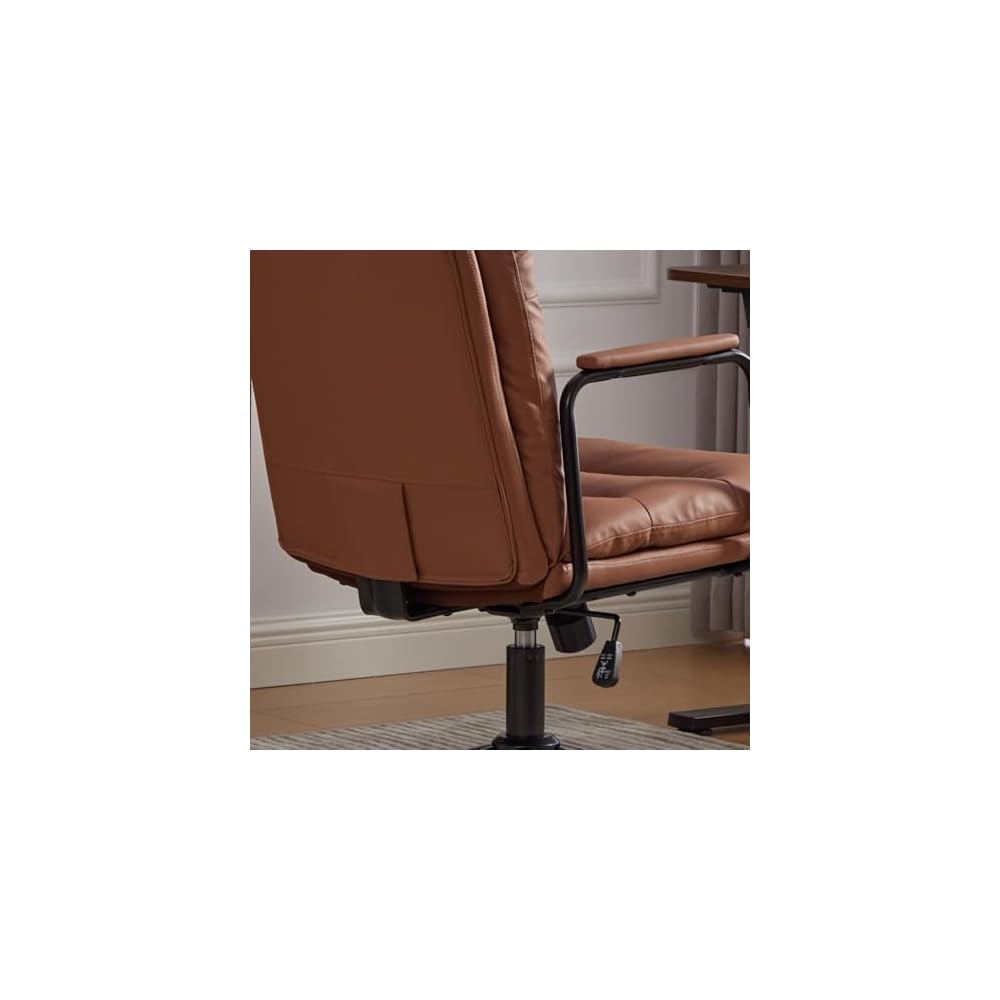 Mid Back Home Office Desk Task Chair, Ergonomic Executive Swivel Chair with 40° Recline & Wheels, PU Leather Computer Rolling with Padded Armrests, Premium Mid Century Modern Design (Brown)