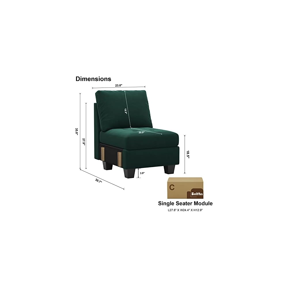 Belffin Velvet Single Seat Module for Modular Sectional Sofa Couch Accent Armless Sofa Couch Chair Modern Fabric Green