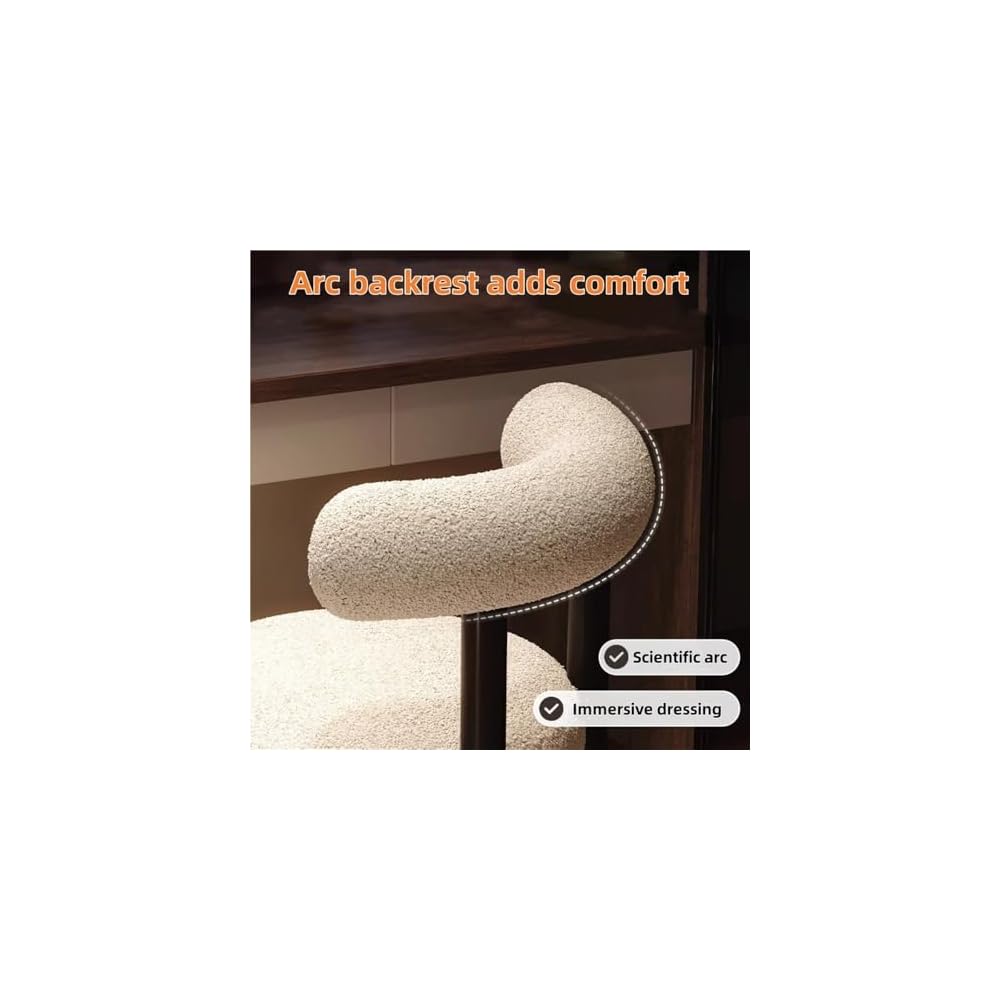 Luxury Makeup Stool, High-End Dressing Chair for Bedroom Vanity, Elegant White Makeup Seat, Stylish Bedroom Fur, Ideal for Makeup and Dressing Tables