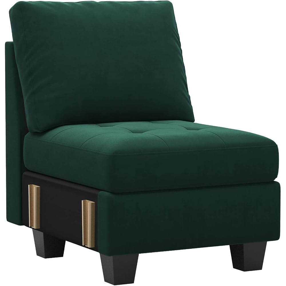 Belffin Velvet Single Seat Module for Modular Sectional Sofa Couch Accent Armless Sofa Couch Chair Modern Fabric Green