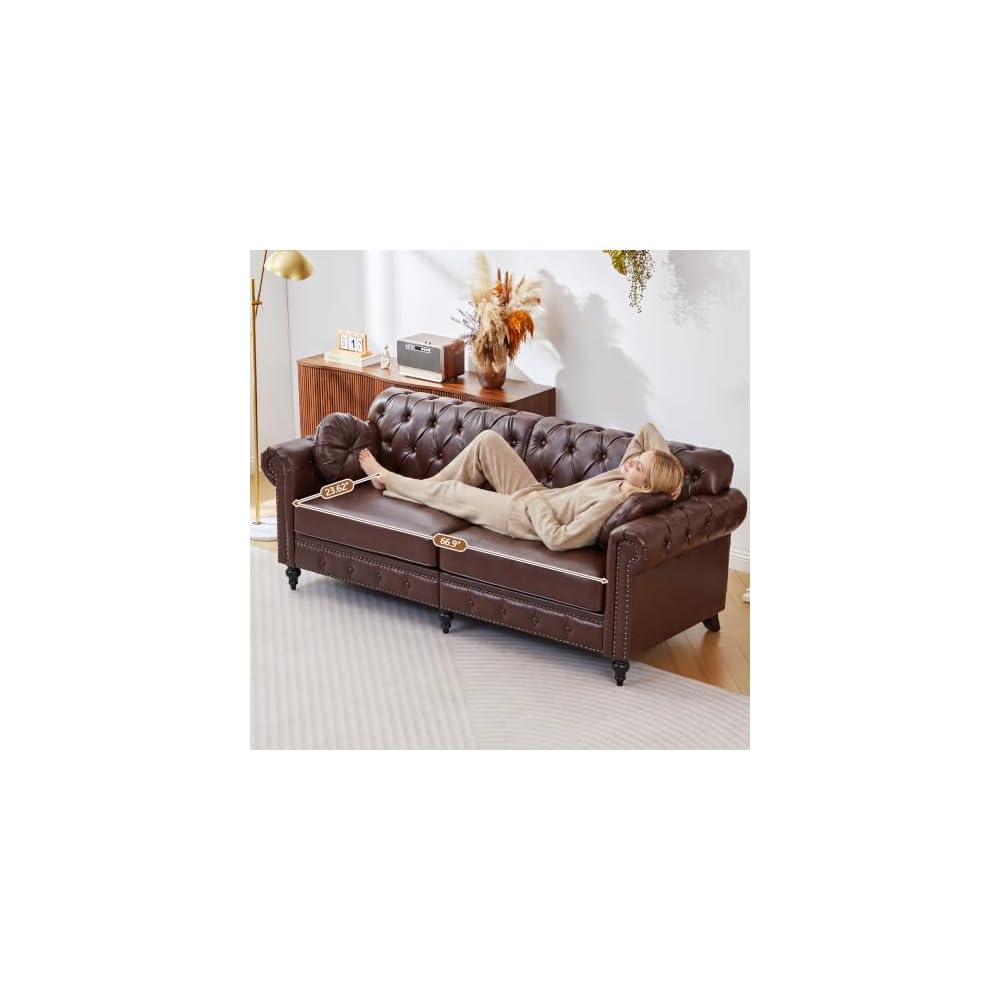 RARZOE 2 Piece Sofa Sets, Faux Leather 83" W Loveseat & Accent Chair, Brown