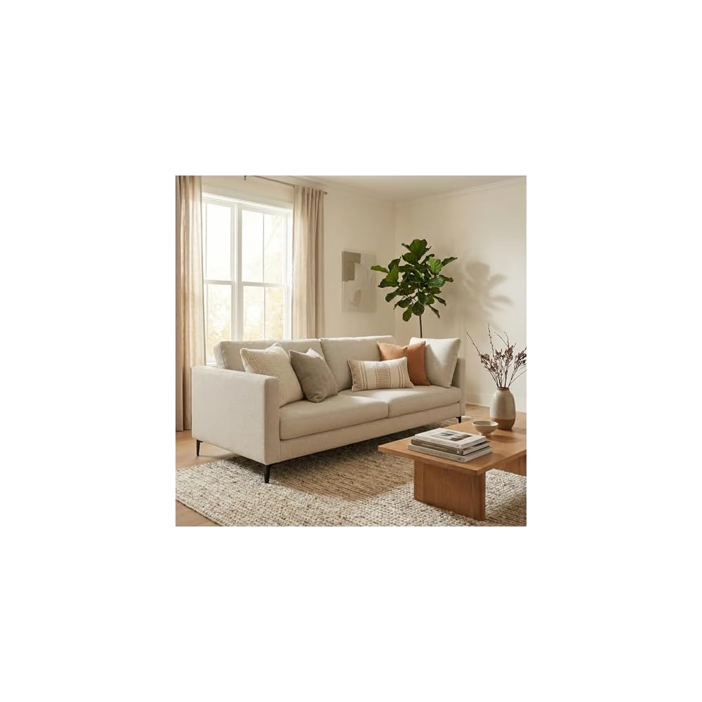SIMPLIHOME Ava 90" Wide Performance Fabric 3-Seater Sofa in Cream