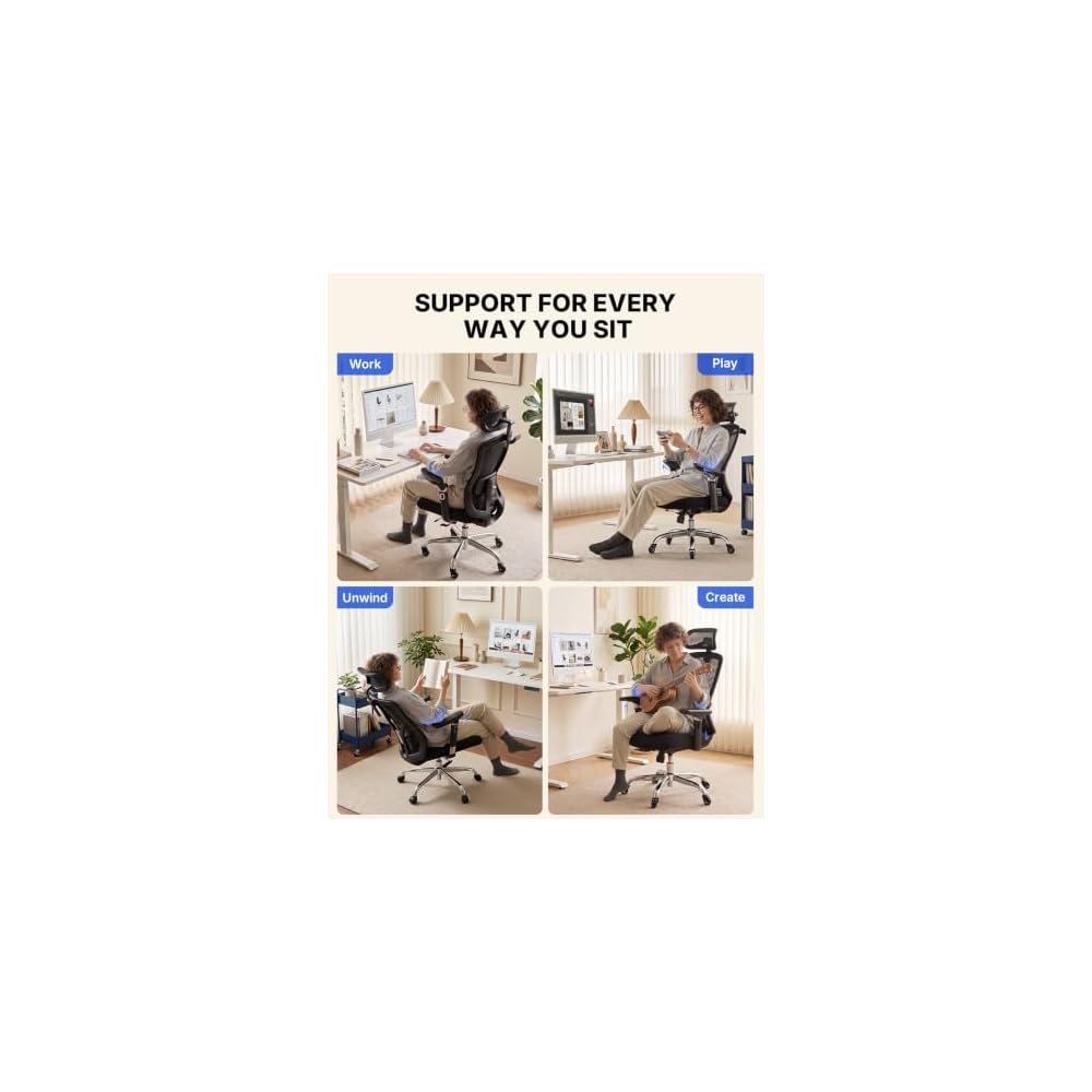 HUANUO Ergonomic Office Chair with 6D Armrests and Lumbar Support