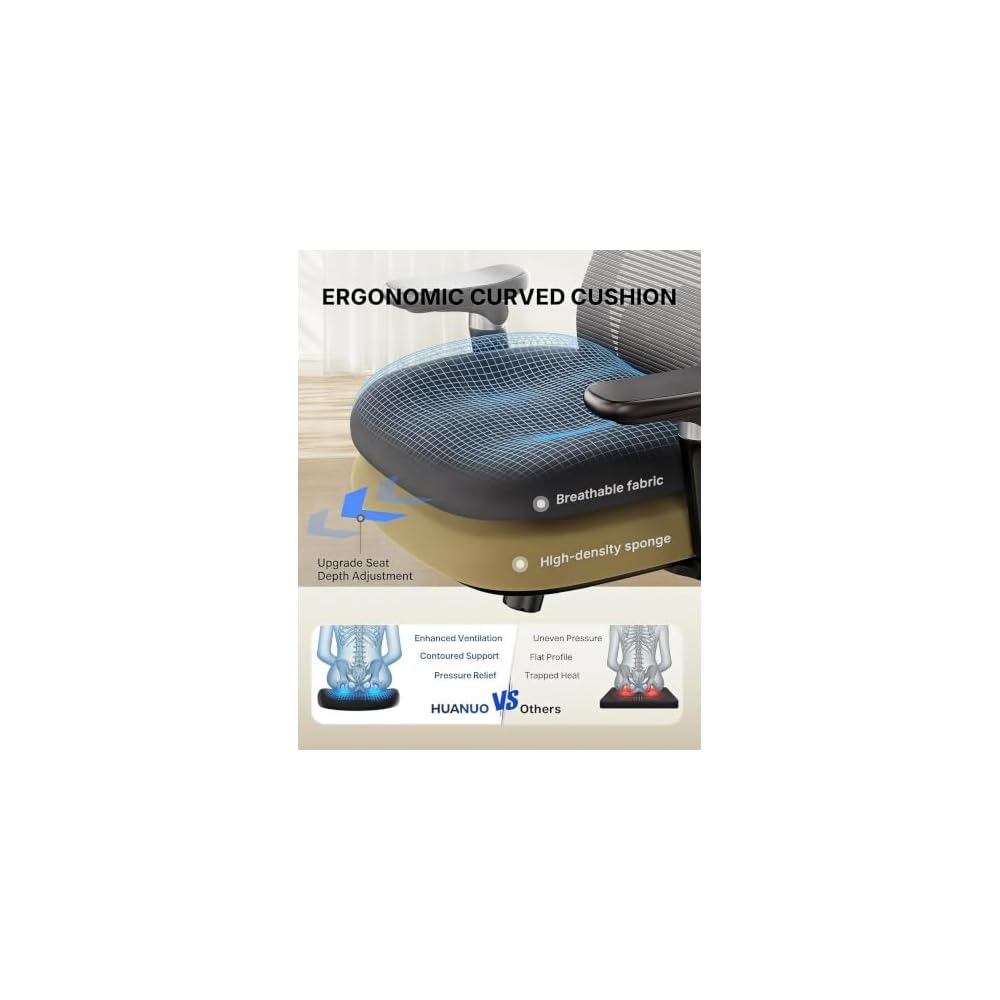 HUANUO Ergonomic Office Chair with 6D Armrests and Lumbar Support