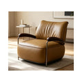 Brown Genuine Leather Accent Chair with Padded Arms and Metal Frame