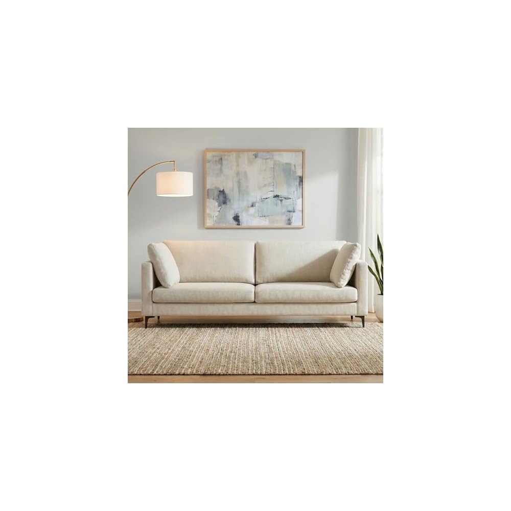 SIMPLIHOME Ava 90" Wide Performance Fabric 3-Seater Sofa in Cream