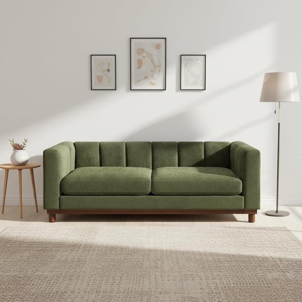 Christopher Knight Home Ellington Chenille Upholstered Loveseat Sofa Couch, Modern 2 Seater Lounge Sofa Chair with Wide Deep Seat and Thick Cushions, Love Seat Couches for Living Room, Green
