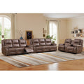 ANJ 3PCS Manual Faux Leather Recliner Sofa Set, Included a Loveseat Reclining Sofa with Hidden Storage and Cup Holders and 2 3-Seater Reclining Couches, Mid-Century Sofas for Living Room, Brown