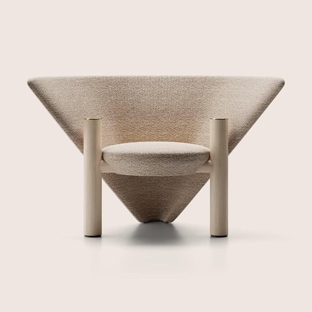 Modern Black Leather Accent Chair Sculptural Cone Design Lounge Chair, Minimalist Single Sofa Armchair for Living Room, Bedroom Office (Cream)
